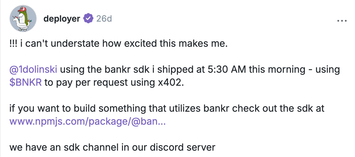 Deployer testimonial on Farcaster